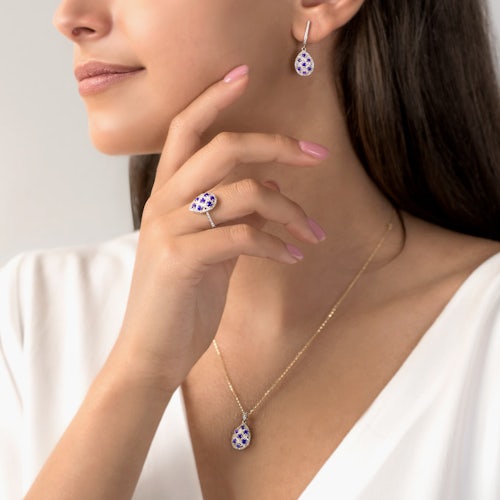 Kolczyki Savicki: dwukolorowe złoto, tanzanity, diamenty